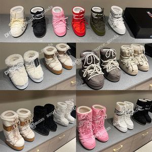 Toppkvalitet m stövel snöstövlar nylon apres-ski bootie gabardine stövlar kvinnor chunky vinter varm päls triangel tossor skor inuti 35-41 71ri#