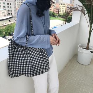 Sacos de noite Moda Mulheres Canvas Tote Ombro Grande Saco de Compras Xadrez Eco Capacidade Senhoras Bolsa Bolsa Meninas Estudante Bolsas