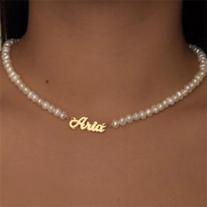Halsband Personlig pärlhalsband Anpassad namn Halsband Rostfritt stål Dubbelformad halsband för kvinnor barn baby gåva