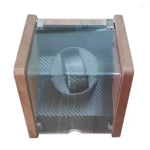 시계 박스 220V 기계식 셰이커 월넛 목재 1 자리 전기 투명 턴테이블 자동 상자 미국 플러그