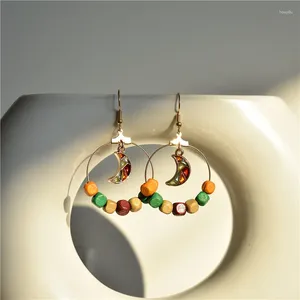 Dangle Earrings Exaggerated Vintage Metal Drops Oil Moon Large Circle Colorful Square Wood Bead Fashion Jewelry Accessories