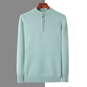 Saf Mink Cashmere Sweater Erkekler Örgü Büyük Boyut Yüksek Boy High Boyun Fermuar Kalın Pullover Kış Gençlik Vahşi Sıcak XL 240125