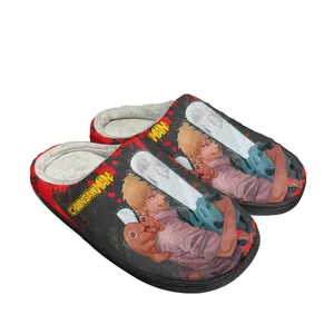 Slippers Cartoon Chainsaw Man Pochita Power Home Cotton Custom Mens Womens Sandals Plush Casual Keep Warm Shoes Thermal Slipper