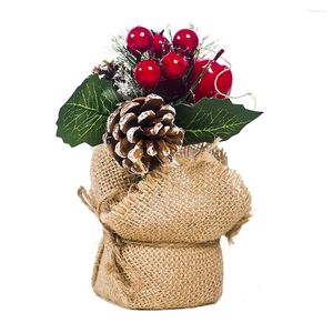 Flores decorativas pinha falsa em vaso de serapilheira mesa de natal presente enfeites criativos cones decorações estacas agulhas decoração de natal