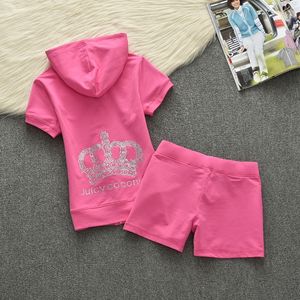 Summer 2 Piece Short Set Women outfit Comfort Simple Tracksuit Cotton Hoodies korta byxa set rosa sportkläder