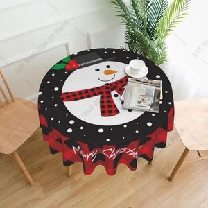Table Cloth Merry Christmas Snowman Tablecloth Snowflake Round Cover Washable For Kitchen Party Dining Decor 60 Inch