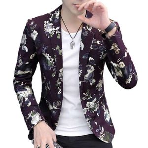 Wiosenna i jesień mody mody kwiatowy kombinezon męski nowa koreańska młodzież Slim Slim Fit One Button Suit