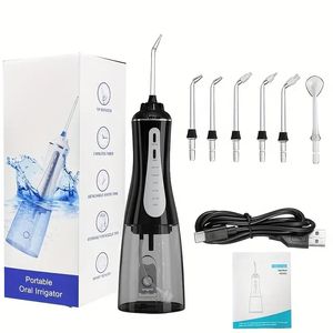 Water Dental Flosser Oral Irrigator With 5 Modes, 350ml Cordless Water Teeth Cleaner Pick 6 Tips, IPX7 Waterproof Rechargeable Portable Powerful Battery For Travel