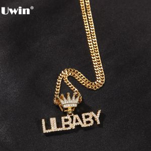 Necklaces UWIN Custom Mini Letters Necklace Crown Bezel Name Personalized Pendent Necklace Iced Out Cubic Zirconia Fashion Hiphop Jewelry