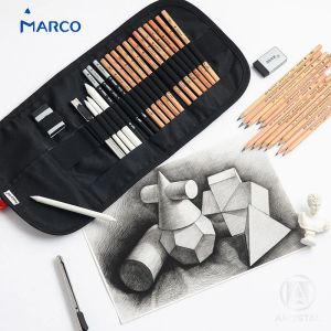 Malzemeler Andstal Marco 21pcs Profesyonel Eskiz Çizim Değer Paketi Siyah Kalemler Kömür Kalemleri Sanat Araç Kiti Grafit Kalemleri