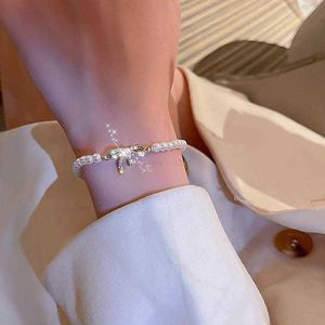 Bangle Necklace and Earring Set for Women Casual White Freshwater Pearl Women's Armband Bow Knot Forest Series Girlbangle