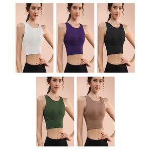 LL Women's yoga vest women's one-piece fixed chest pad summer wear high neckline professional quick drying sports and fitness underwears bra