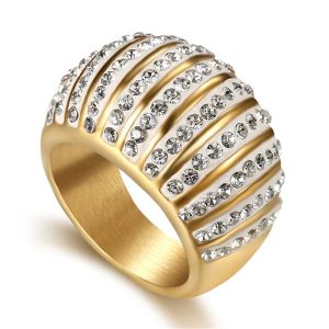 Hip hop iced out bling grande arco anel feminino 14k amarelo ouro cocktail anéis para mulheres festa jóias de alta qualidade