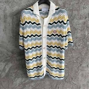 2024SS Summer Men Sweaters Colorful Pattern Knitted Short Sleeved Sweater Shirt