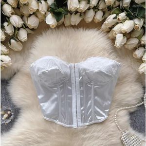 Kadın Tankları Fransız Tarzı Ins Chic Femme Corset Crop Tank Tops Dikişsiz Sıska Katı Straplez Kamaruklar Günlük Camis Drop