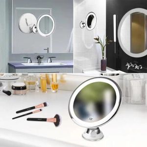 Speglar LED Light Makeup Mirror 10 gånger Förstoring Desktop Badrum med sugkoppfyllning WJ901