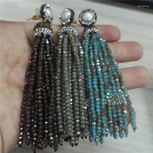 Dangle Earrings mutil-colorグレーブルー白い茶色のガラスビーズタッセルナチュラルパールスタッド12 row