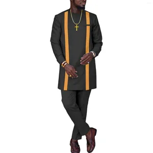 Etniska kläder Seaalp African Outfit For Men Patchwork Shirt Pants 2 Piece Set Dashiki Nigerian Wedding Agram