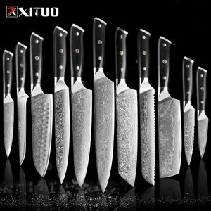 XITUO 1-9 Pz Set coltelli Damasco G10 Maniglia VG10 core 67 strati Acciaio Damasco Chef Santoku Coltello Mannaia Paring Coltello per il Pane 240118