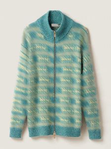 Vårens höstdesigner cardigan kvinnor tröja mode långärmad stående nackkvinnor cardigan randig brev jacquard lyx komfort stickade jackor tröjor