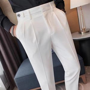 Mäns kostymer Autumn Winter Solid Color Busness Dress Suit Pants Men Fashion Casual Trousers Office Social Wedding Groom 2024