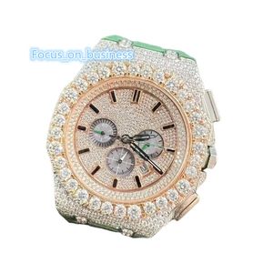 أفضل علامة تجارية تمريرة Diamond Diamond Iced Out Moissanite Men Men's Automatic Rubber Wrist Watch