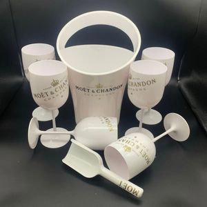 6 Glass 1 Ice Bucket 1Scoop Champagne Flutes Party Plastic Cups Cocktail Cup White Cabinet Akryl Vinglas Glasskylare3069