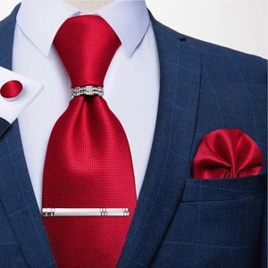 Luxury Red Solid Silk Ties For Men Wedding Accessories 8cm Men's Slyckig handduk Manschettknappar Bindningsklippgåvor för män Partihandel 240119