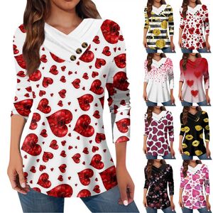 Kvinnors T-skjortor Topp Casual Button Collar Long Sleeve Shirt Valentine's Day Print Fashion Matching Bekväm högkvalitativ