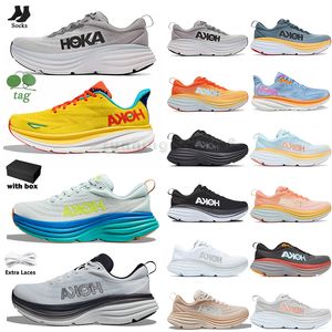 Com caixa Hokas Clifton 9 Hoka One Bondi 8 Atlético Running Shoes Sapatilhas Absorção de Choque Road Moda Lilás Mármore Lunar Rock Top Designer Mulheres Homens Tamanho 36-47