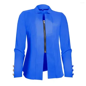 Women's Suits Buttoned Sleeve Coat Professional Slim Fit Business Suit With Notched Collar Zipper Placket Solid Color Spring