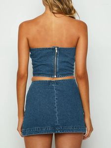 Spódnice damskie top i spódnica dżinsów staje się Backless Bandeau Tube Short Suit Club