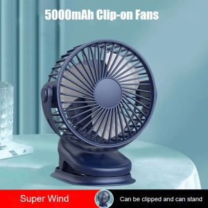 المشجعين 5000mAh Clipon Fans USB uSB قابلة لإعادة الشحن مبرد معلقة مروحة Mini Desk Fan 360 درجة التناوب قابلة للتعديل 4 سرعات المعجبين للمنزل