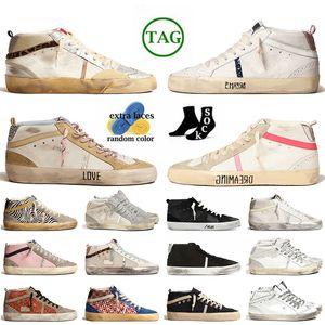 Wholesale Mid Star Designer Casual Shoes Glitter Leather Suede Italy Brand Handmade Gold Studs Pink Zebra Silver Sneakers Flat Ball Vintage Platform Trainers