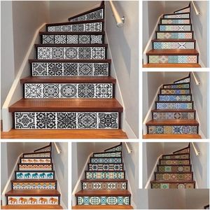 Väggklistermärken yazi 6st borttagbart steg självhäftande trappor klistermärke keramiska plattor pvc trapp tapet dekal vinyl trappdekor 18x dhm9k