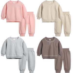 Kinder Koreanischen Stil Sweatshirt Outfits Solide Baumwolle Herbst SweatwearPants Jungen Mädchen Casual Anzug Für Kleinkind Kinder Sets 240122