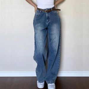 Jeans femininos azul baggy mulheres 2024 primavera outono 90s vintage oversized cintura alta perna larga denim calças mulher moda namorado