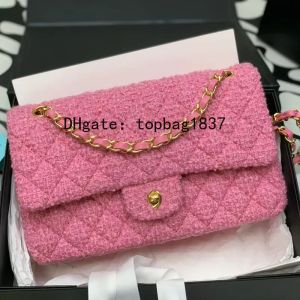 Borsa di design di alta qualità Borsa per cosmetici di lusso Borse con patta di design da 25 cm Borsa a tracolla in tela di cotone 10A Borse a tracolla di qualità specchio Borsa da donna rosa Borsa per trucco delicata