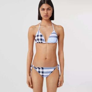 Sexy Bikini Designer Swimsuits Women Fashion Plaid Graphic Halter Bikini Beach Separates Swimwear Two Piece Set