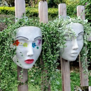 Planters POTS HESIN WALLHANGING Flower Pot Human Face Plant Vase Hanging Planter Holder Inomhus utomhus Garden Wall Decor 230829 Dr DH9D8