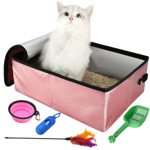 ボックスポータブル猫カバー付きシンプルなごみ箱折りたたみ可能な防水性大型サイズの屋外ペット子猫旅行トイレ