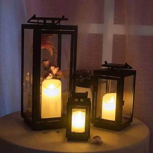 Wrought Iron Windproof Candles Holders Glass Candlesticks Nordic Metal Home Accessories for Wedding Decoration House Vase Plant 240125