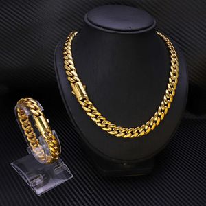 Gioielli Hip Hop da uomo Collana con bracciale a catena cubana in oro 14k 18k Collana a maglia cubana in acciaio inossidabile per donna