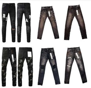 Lila Fashion Designer Jeans Herren lange zerrissene gerade Bein gewaschen gewaschen, um alte verblasste zerrissene Frühlings- und Herbst -neue Spleißgraffiti4i19f31f zu machen