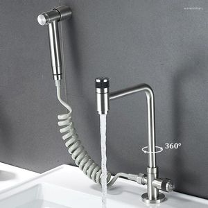 Rubinetti della cucina Rubinetto per lavabo monoforo in acciaio inossidabile Rubinetto per lavabo con bocca girevole a 360 gradi Lavello con spruzzatore per bidet Acqua fredda