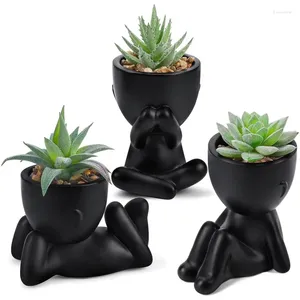 Flores decorativas falsas suculentas mini vaso de plantador artificial com adesivos de rosto para decoração de banheiro, quarto e casa
