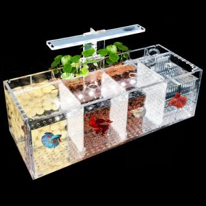 Tanks Aquarium für Betta-Fische, Wassertiere, LED-Licht, Acryl-Isolierung, kleine Plexiglas-Pumpenfilter, Fischschalen