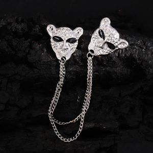 Pins, Brooches Cool Leopard Head Double Chain Mens Suit Collar Button Selling Points Drop Delivery Jewelry Dhuyg