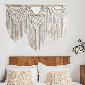 Boho Macrame Wall Hanging Tapestry Woven Modern Chic Woven Art Bohemian Cotton Handmade Home Decor Beaded Wall Art for Weddi 240118