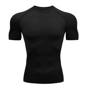 Ściśniona czarna koszula z krótkim rękawem Męska ochrona przed słońcem T-shirt Druga skóry trening fitness Szybkie suszenie sportowe 240125